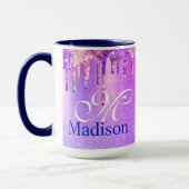Mug Chic ombre rose violet pailleté monogramme note (Gauche)