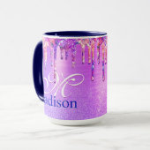 Mug Chic ombre rose violet pailleté monogramme note (Devant gauche)