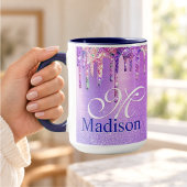 Mug Chic ombre rose violet pailleté monogramme note
