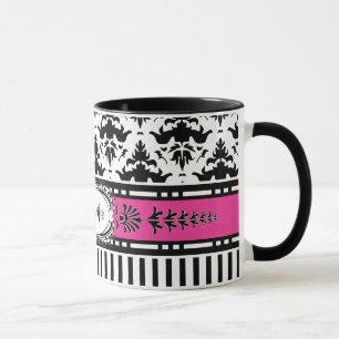 Mug Chic Paris Stripes et Damask Ajouter votre nom