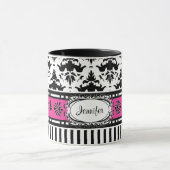 Mug Chic Paris Stripes et Damask Ajouter votre nom (Centre)