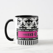 Mug Chic Paris Stripes et Damask Ajouter votre nom (Gauche)