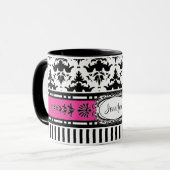 Mug Chic Paris Stripes et Damask Ajouter votre nom (Devant gauche)