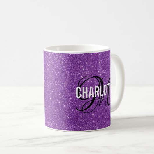 Mug Chic parties scintillant violet nom monogramme tas (Devant droit)