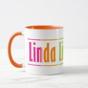 Mug Chic Personnalisé "Linda" Nom Bandes Colorées