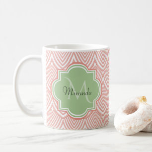 Mug Chic Pink Arched Scallops Soft Green Monogramme No