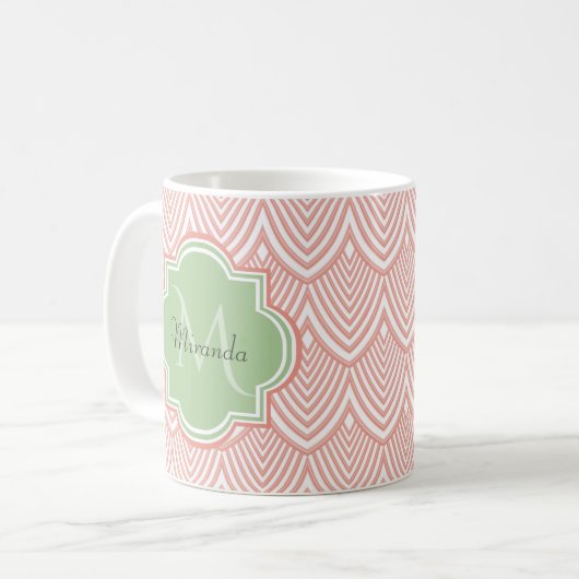 Mug Chic Pink Arched Scallops Soft Green Monogramme No (Devant gauche)