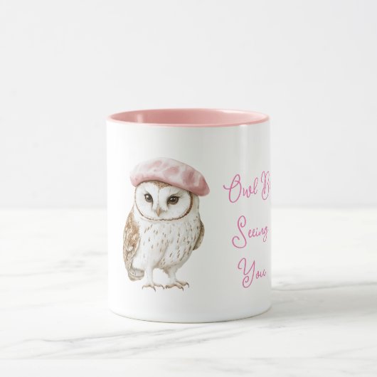 Mug Chic Pink Beret Brown White Owl Be Seeing You (Centre)