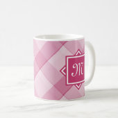 Mug Chic Pink Plaid Avec Monogramme Diagonal Moderne (Devant droit)