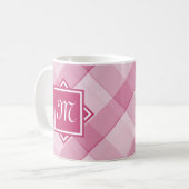 Mug Chic Pink Plaid Avec Monogramme Diagonal Moderne (Devant gauche)