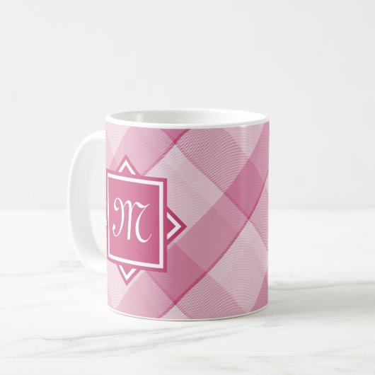 Mug Chic Pink Plaid Avec Monogramme Diagonal Moderne (Devant gauche)