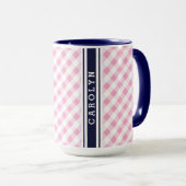 Mug chic preppy rose marine en vichy motif monogramme (Devant droit)