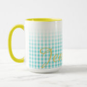 Mug chic preppy turuqoise en vichy motif monogramme (Gauche)