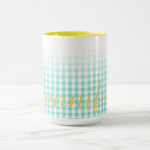 Mug chic preppy turuqoise en vichy motif monogramme