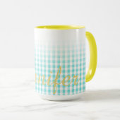 Mug chic preppy turuqoise en vichy motif monogramme (Devant droit)