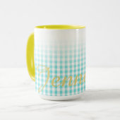 Mug chic preppy turuqoise en vichy motif monogramme (Devant gauche)