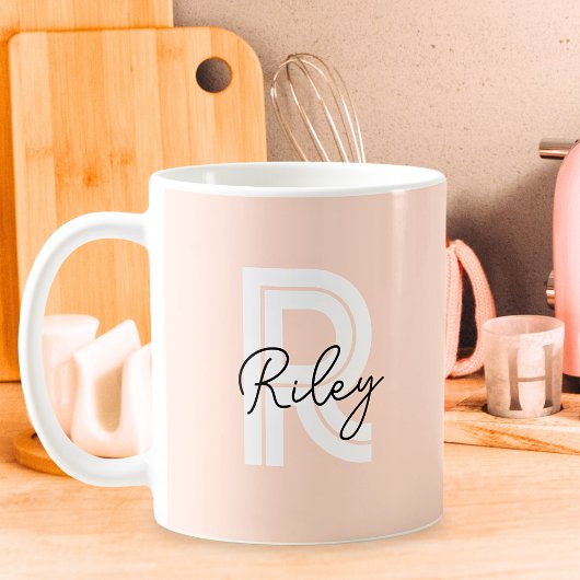 Mug Chic Retro Stripes Monogramme mignonne Simple