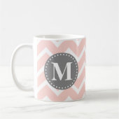 Mug Chic rose blanc gris Zigzag Chevron Monogramme (Gauche)