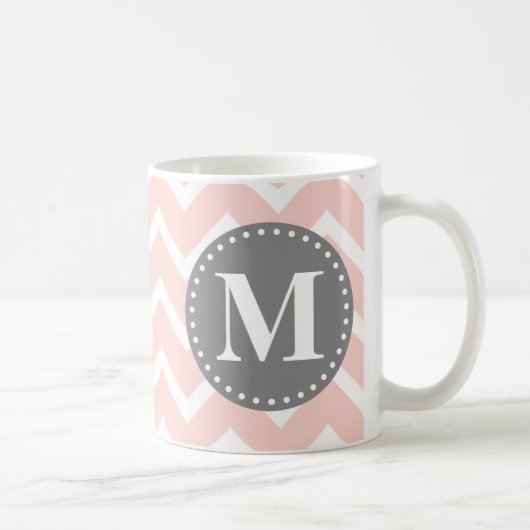 Mug Chic rose blanc gris Zigzag Chevron Monogramme (Droite)
