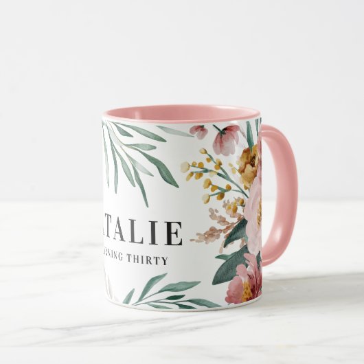 Mug Chic rose de 30e anniversaire de couleur florale d (Devant droit)