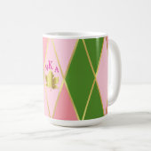 Mug Chic rose et Jacquard vert Monogramme (Devant droit)