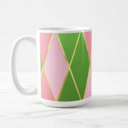 Mug Chic rose et Jacquard vert Monogramme (Gauche)