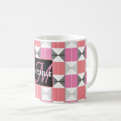 Mug CHic rose et noir moderne géométrique monogrammed (Devant droit)