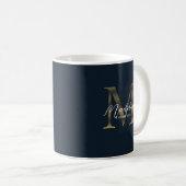 Mug Chic Script Metallic Navy Blue Gold Monogram (Devant droit)