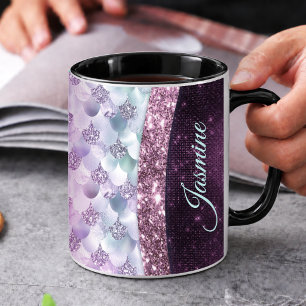 Mug Chic sirène rose argent faux paillettes monogramme