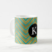 Mug Chic Turquoise Aqua Blue Gold Chevron Monogram (Devant gauche)