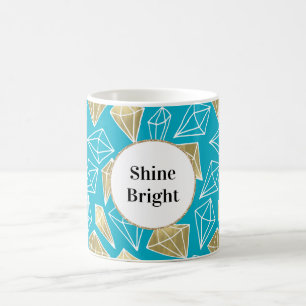 Mug Chic Turquoise Aqua Blue Gold Diamonds