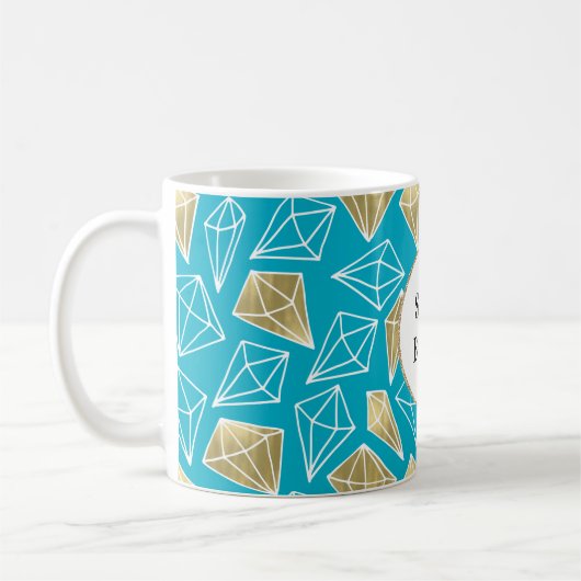 Mug Chic Turquoise Aqua Blue Gold Diamonds (Gauche)