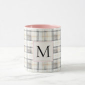 Mug Chic White Grey Plaid Stripes Monogram (Centre)