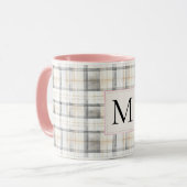Mug Chic White Grey Plaid Stripes Monogram (Devant gauche)