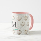 Mug Chic White Heart Ornaments Monogram (Devant droit)