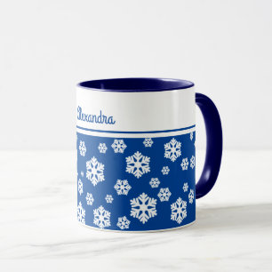 Mug Chic White Snowflakes Motif nordique sur Navy Blue