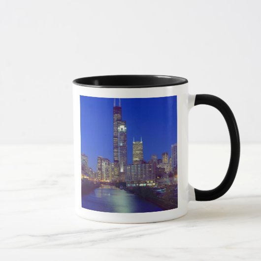 Mug Chicago, Illinois, Skyline la nuit avec Chicago (Droite)