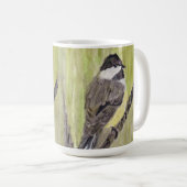 Mug Chickadee Bird - peinture acrylique. (Devant droit)