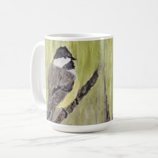 Mug Chickadee Bird - peinture acrylique. (Devant gauche)