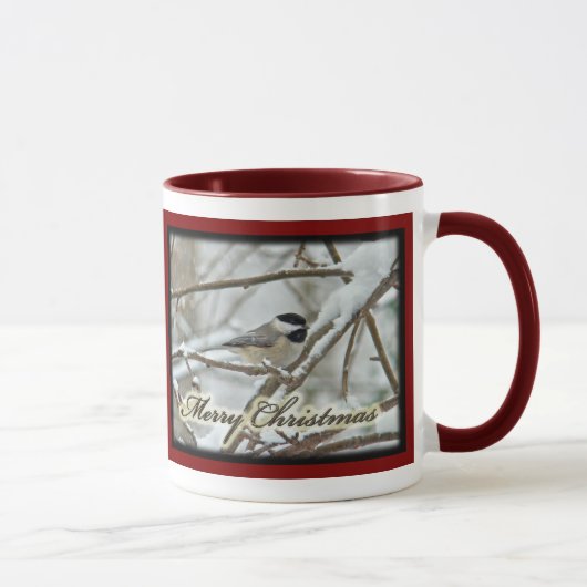 Mug Chickadee noir de Noël en neige (Droite)