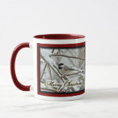 Mug Chickadee noir de Noël en neige (Gauche)