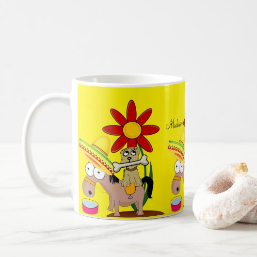 Mug Chien à âne mexicain Sombrero Musique jaune (Avec donut)