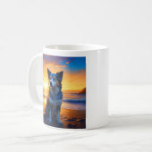 Mug Chien assis sur Ocean Beach au coucher du soleil a (Devant gauche)