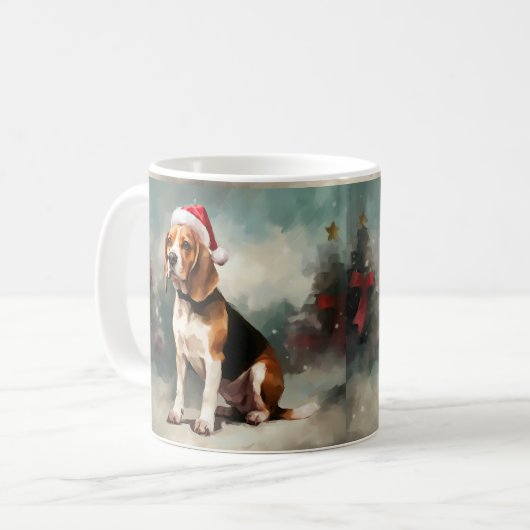 Mug Chien beagle à Noël de neige (Devant gauche)
