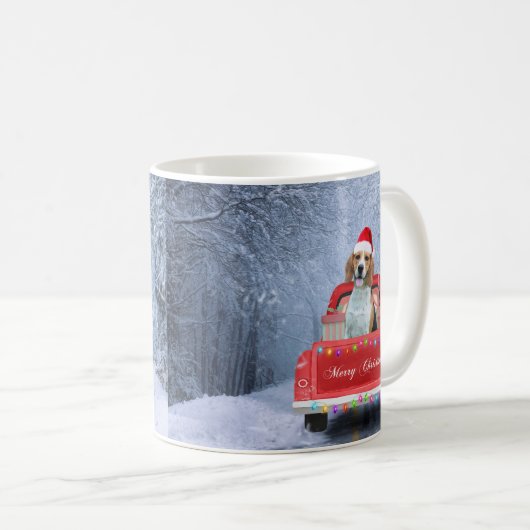Mug Chien beagle en neige assis dans un camion de Noël (Devant droit)