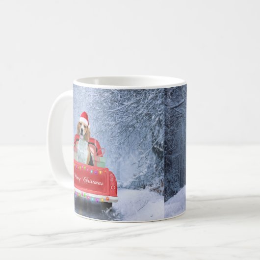 Mug Chien beagle en neige assis dans un camion de Noël (Devant gauche)