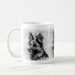 Mug Chien berger allemand Aquarelle noir et blanc