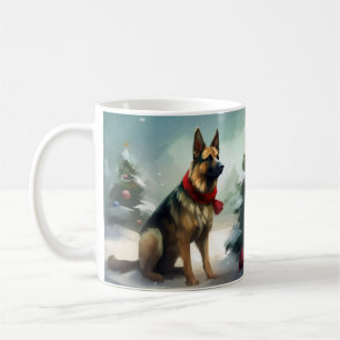 Mug Chien berger allemand dans la neige de Noël