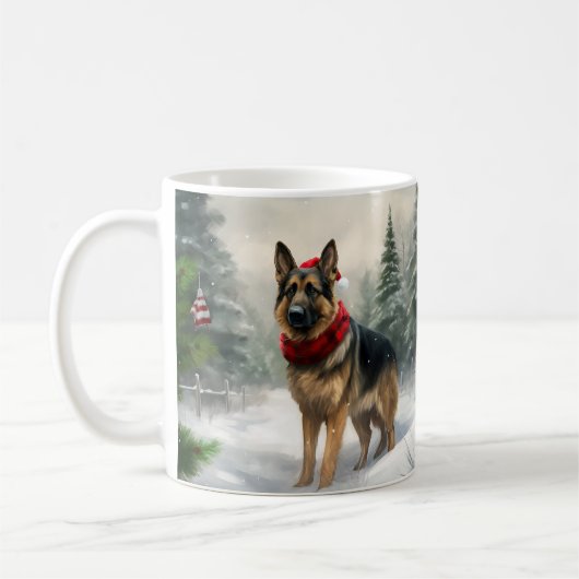 Mug Chien berger allemand en Noël de neige (Gauche)
