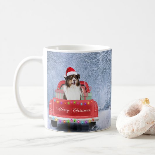 Mug Chien berger australien en Noël de neige (Avec donut)